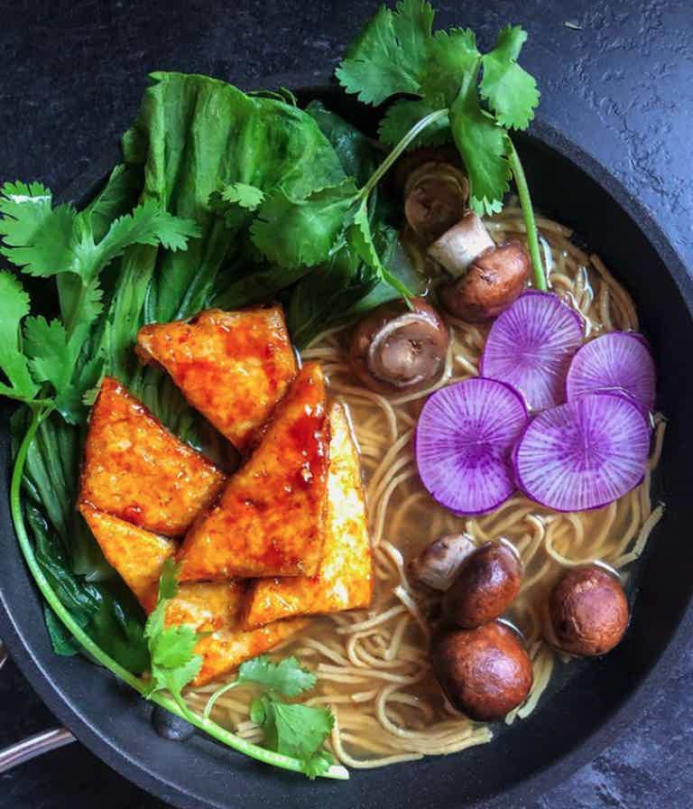 Vegan Tofu and Purple Daikon Ramen